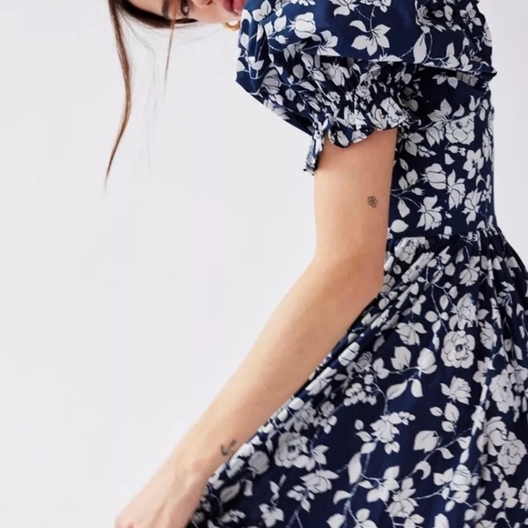 Free People Selkie French Ritz Midi Floral Dress Ruffle Buckingham Blue - Picture 5 of 11